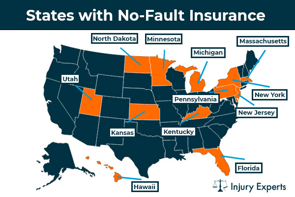 Map of the states with no-fault car insurance