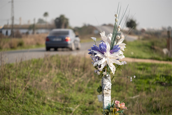 Roadside memorial for a victim of a fatal accident
